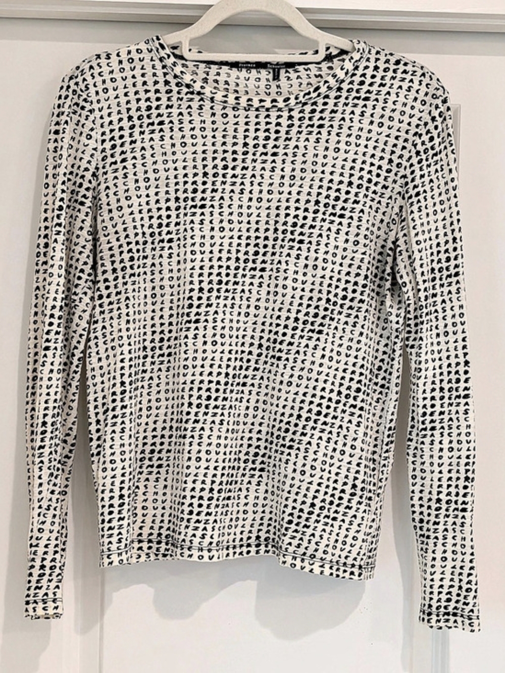 Proenza Schouler Long Sleeve Tissue Abstract Print Top in Black & White